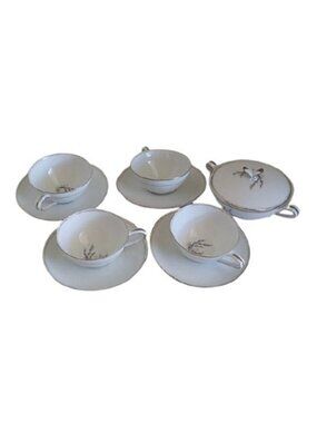 Noritake Candice 4 Cups + 4 Saucers + Sugar Bowl #5509